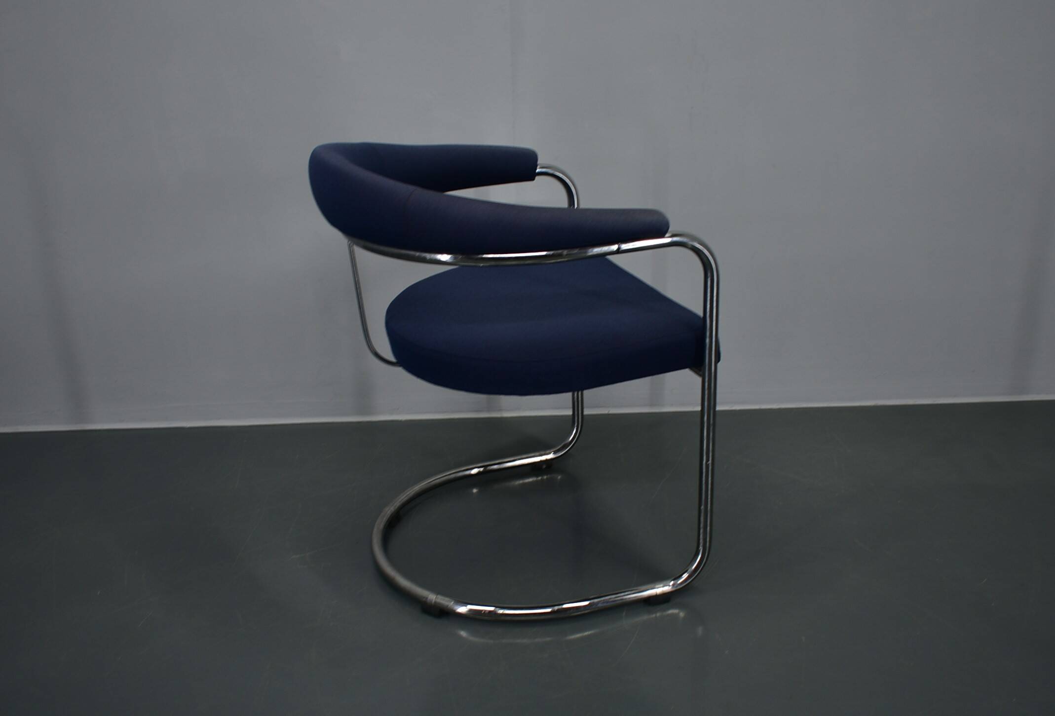 Anton Lorenz for Thonet "Ss33" chrome Armchair in blue fabric , 1970s