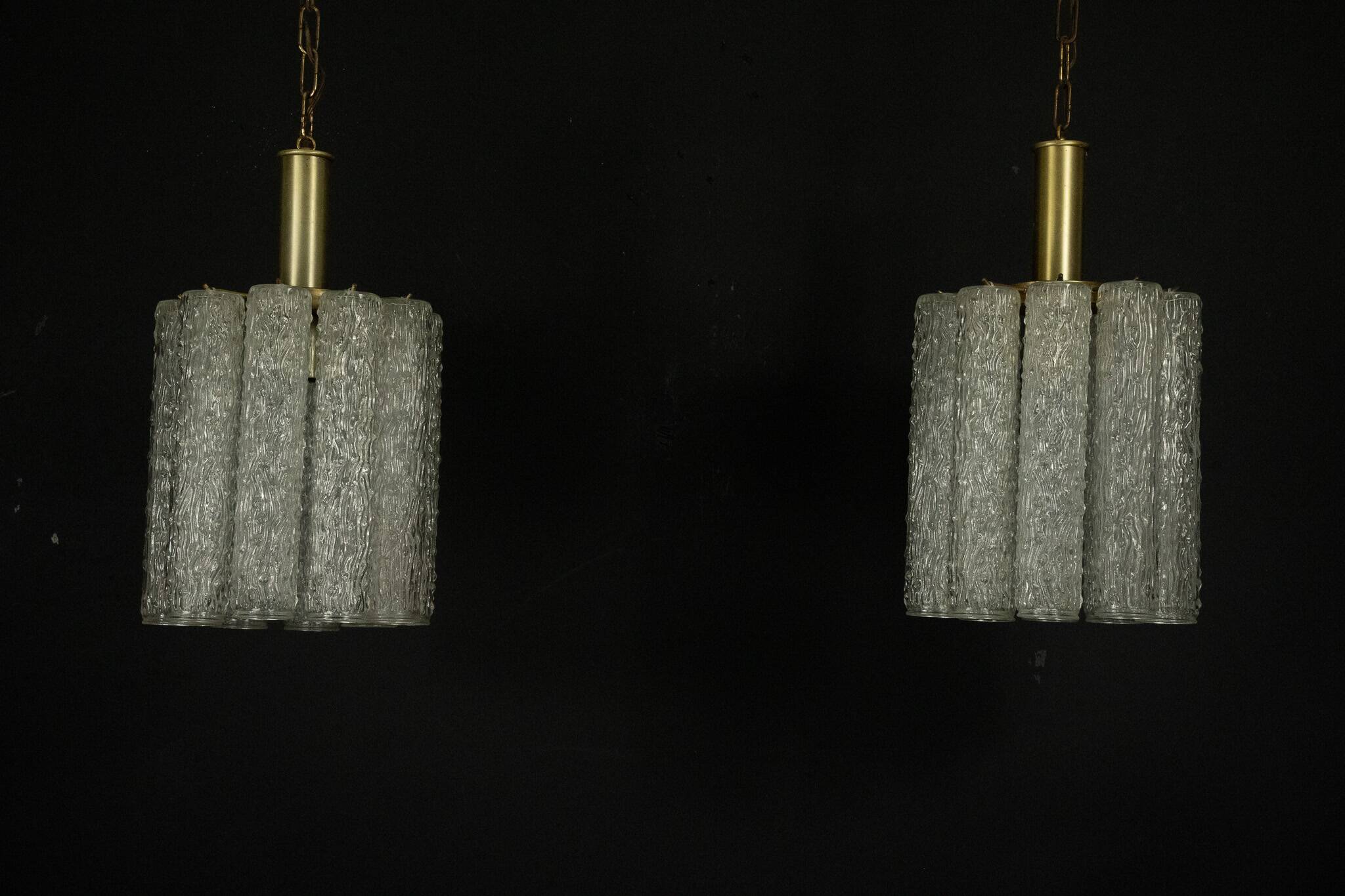 Pair of Murano glass and brass chandeliers