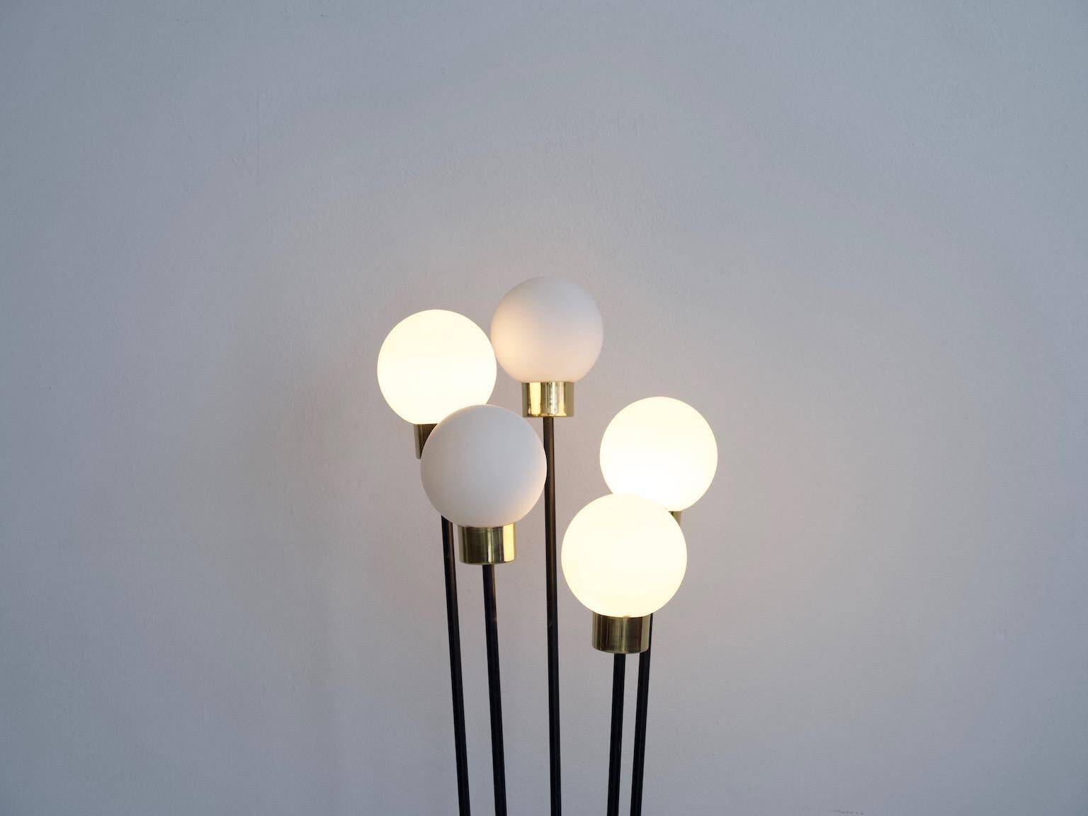 Five-globe opaline glass floor lamp by Arlus