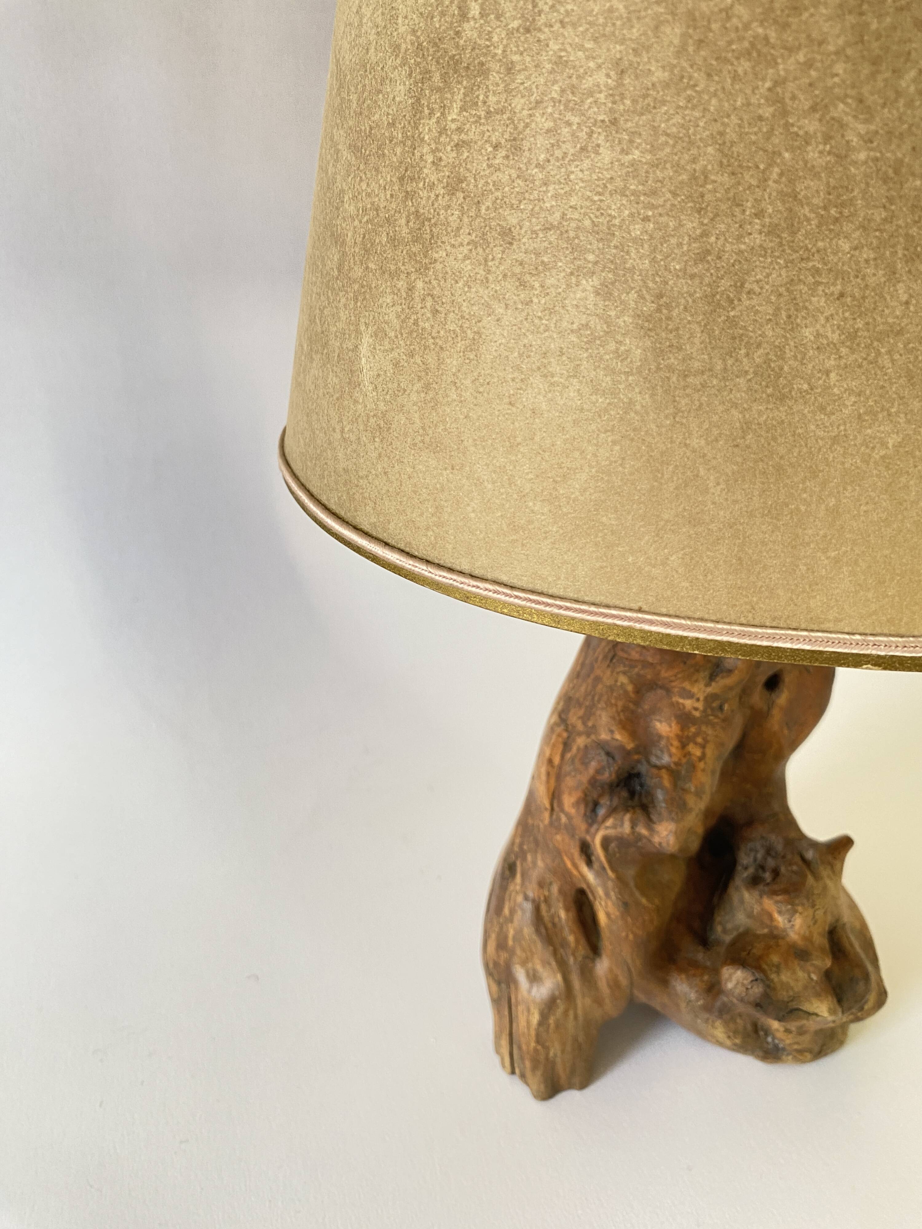 1950s wooden lamp, recent 2M fabric cable, tracing lampshade