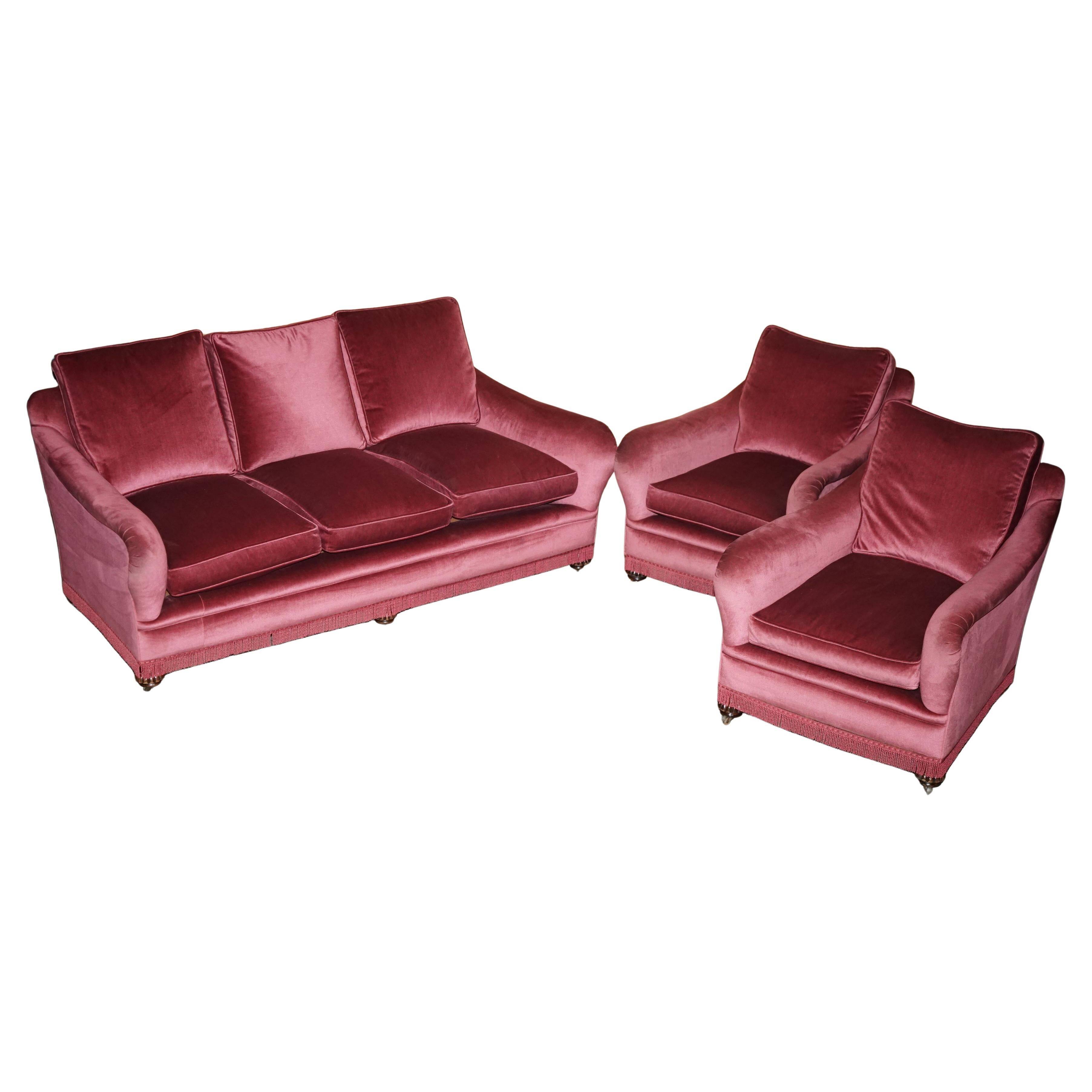 Sofa set and a pair of Victorian velvet armchairs.