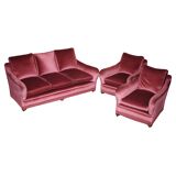 Sofa set and a pair of Victorian velvet armchairs.