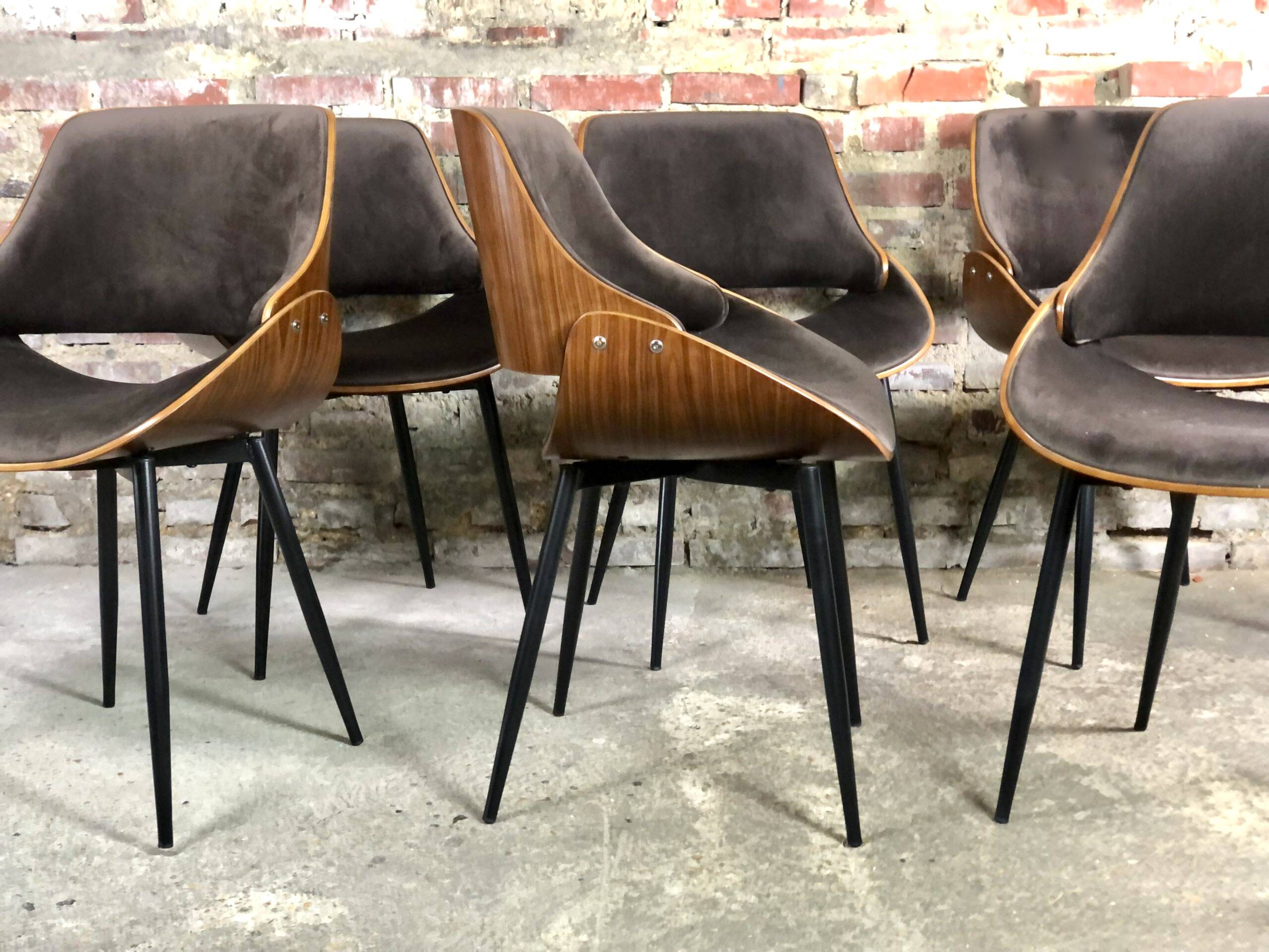 Scandinavian chairs (set of 6) in wood and velvet from the 2000s.