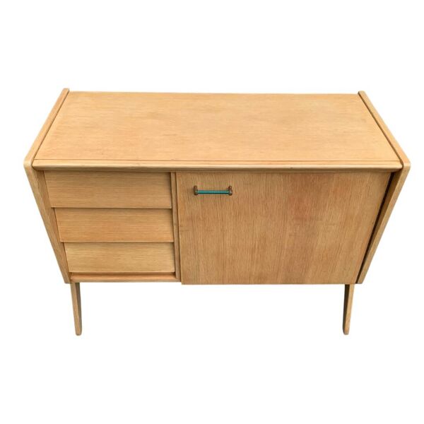 Buffet commode vintage pieds compas chêne clair 1960