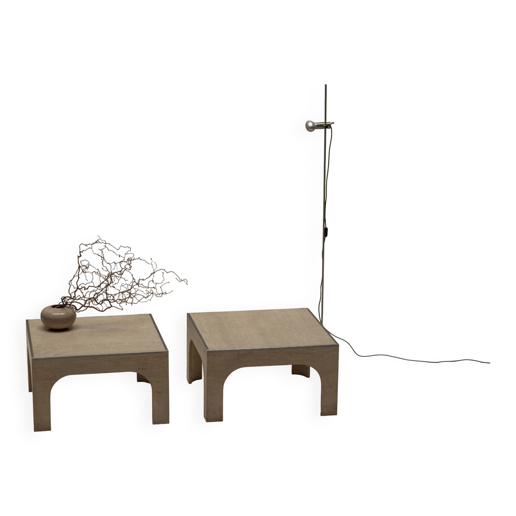 Architectural set of travertine coffee tables