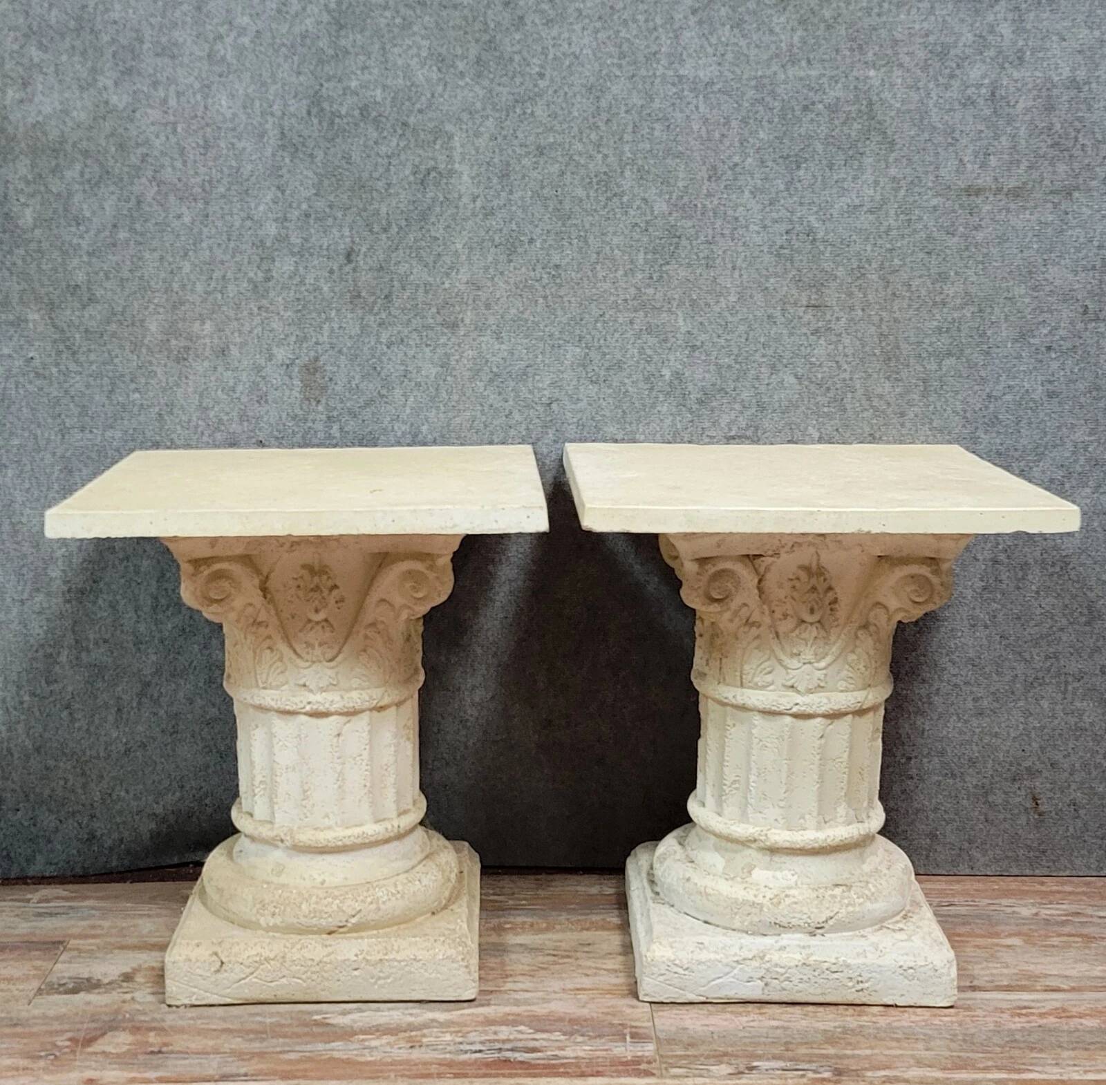 Pair of plaster imitation stone pedestal columns, 20th century