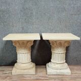 Pair of plaster imitation stone pedestal columns, 20th century