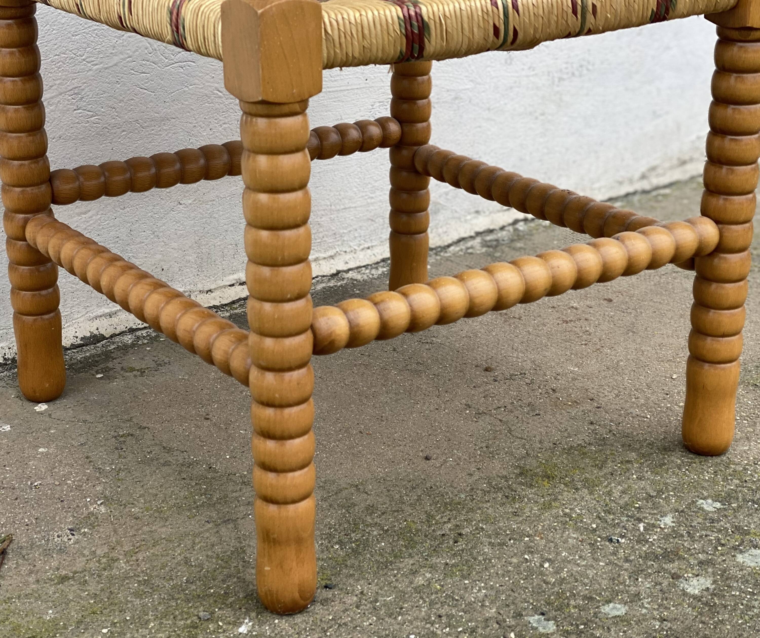 Art Deco turned wood straw corner armchair
