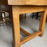 Solid oak farm table + 6 straw-seated oak chairs