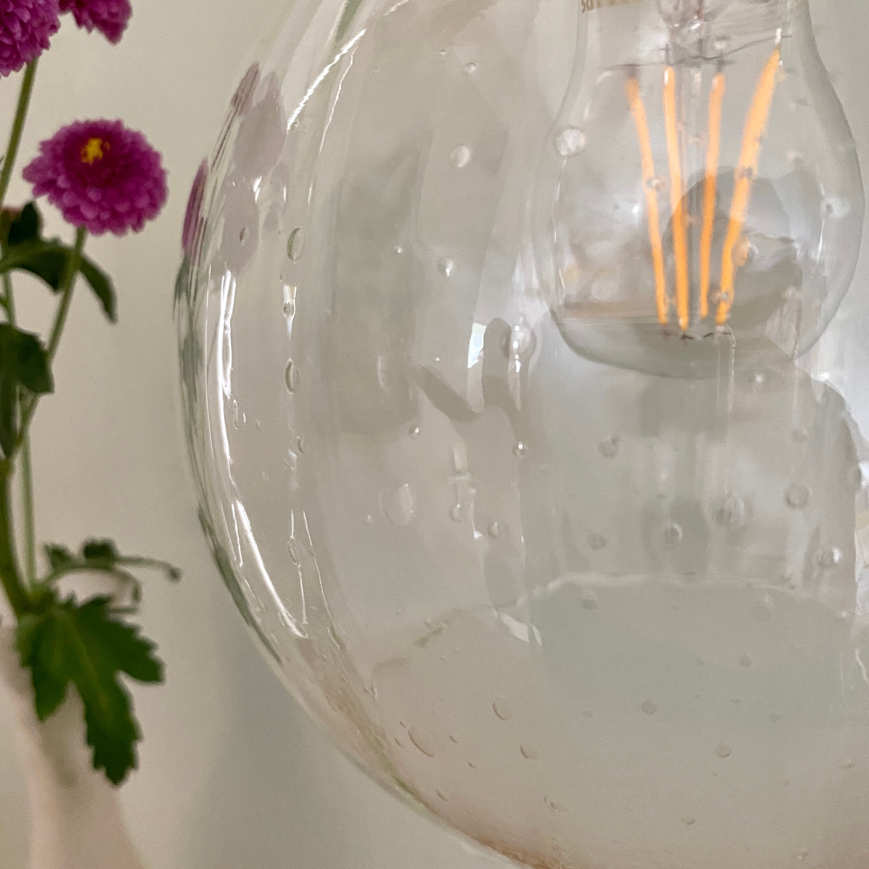 Vintage globe pendant lamp in slightly bubbled glass