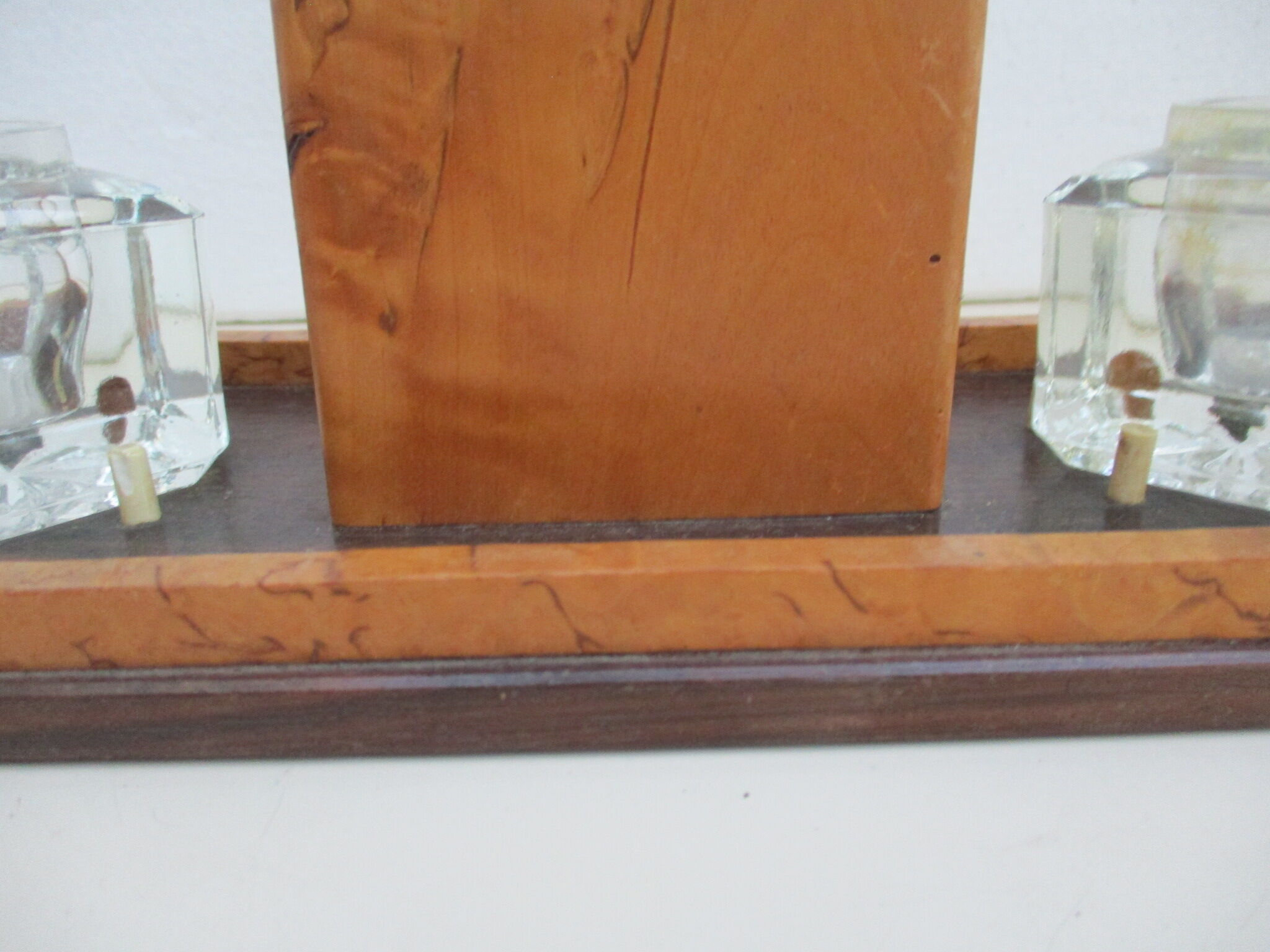 Wood inkwell and art deco glass