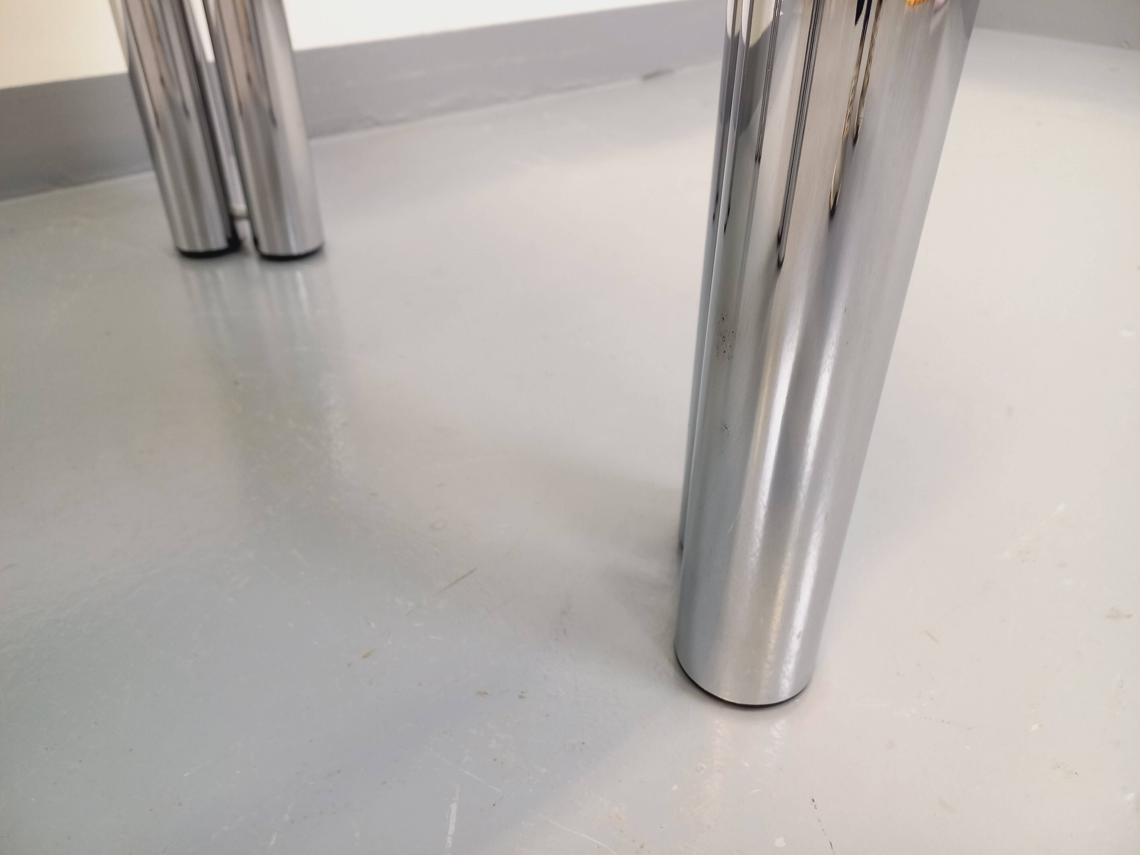 Vintage Italian Space Age square coffee table in smoked glass and chrome metal