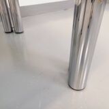 Vintage Italian Space Age square coffee table in smoked glass and chrome metal