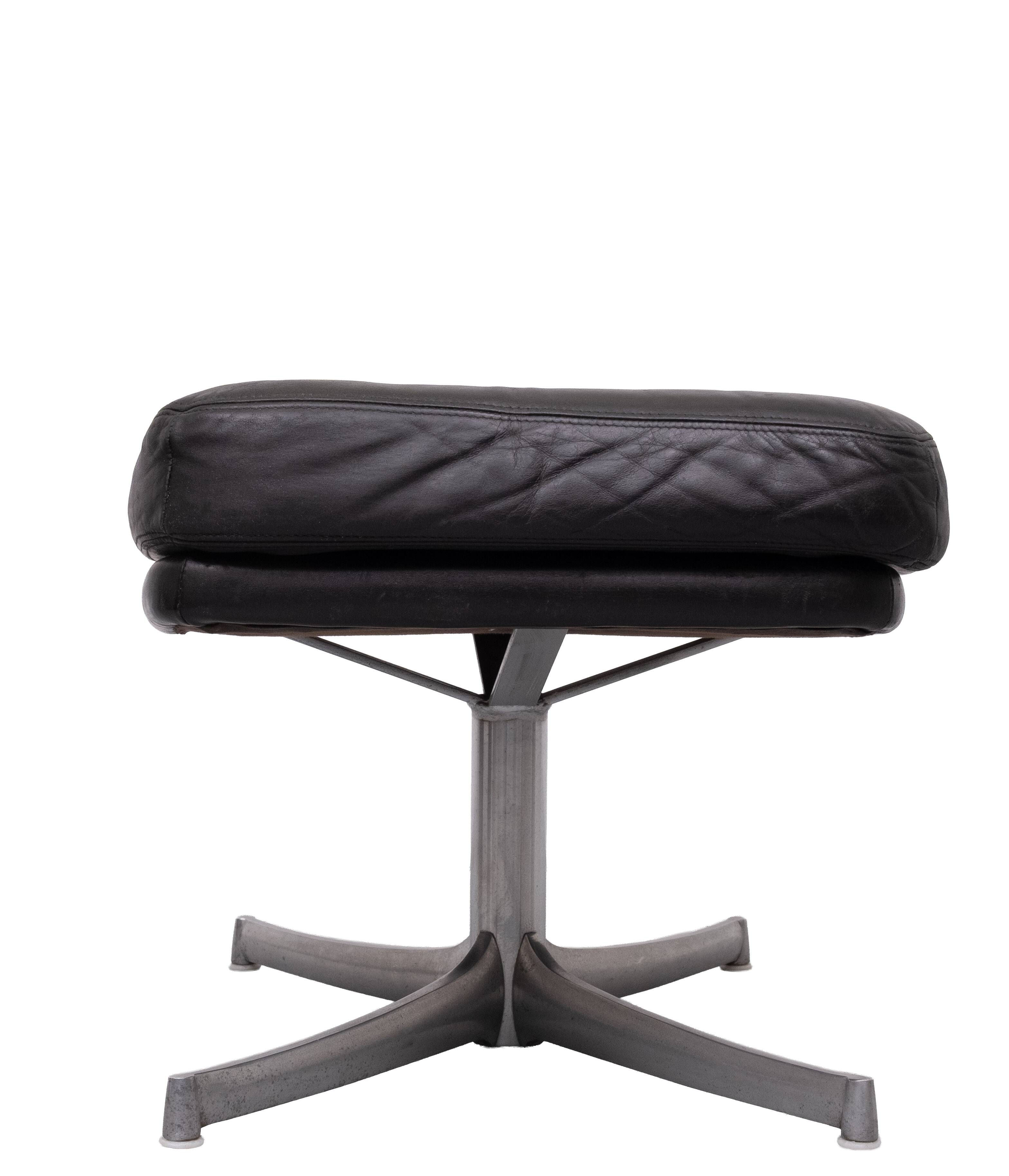 Collection Walter Knoll Black Leather Foot Stool 1970s Germany