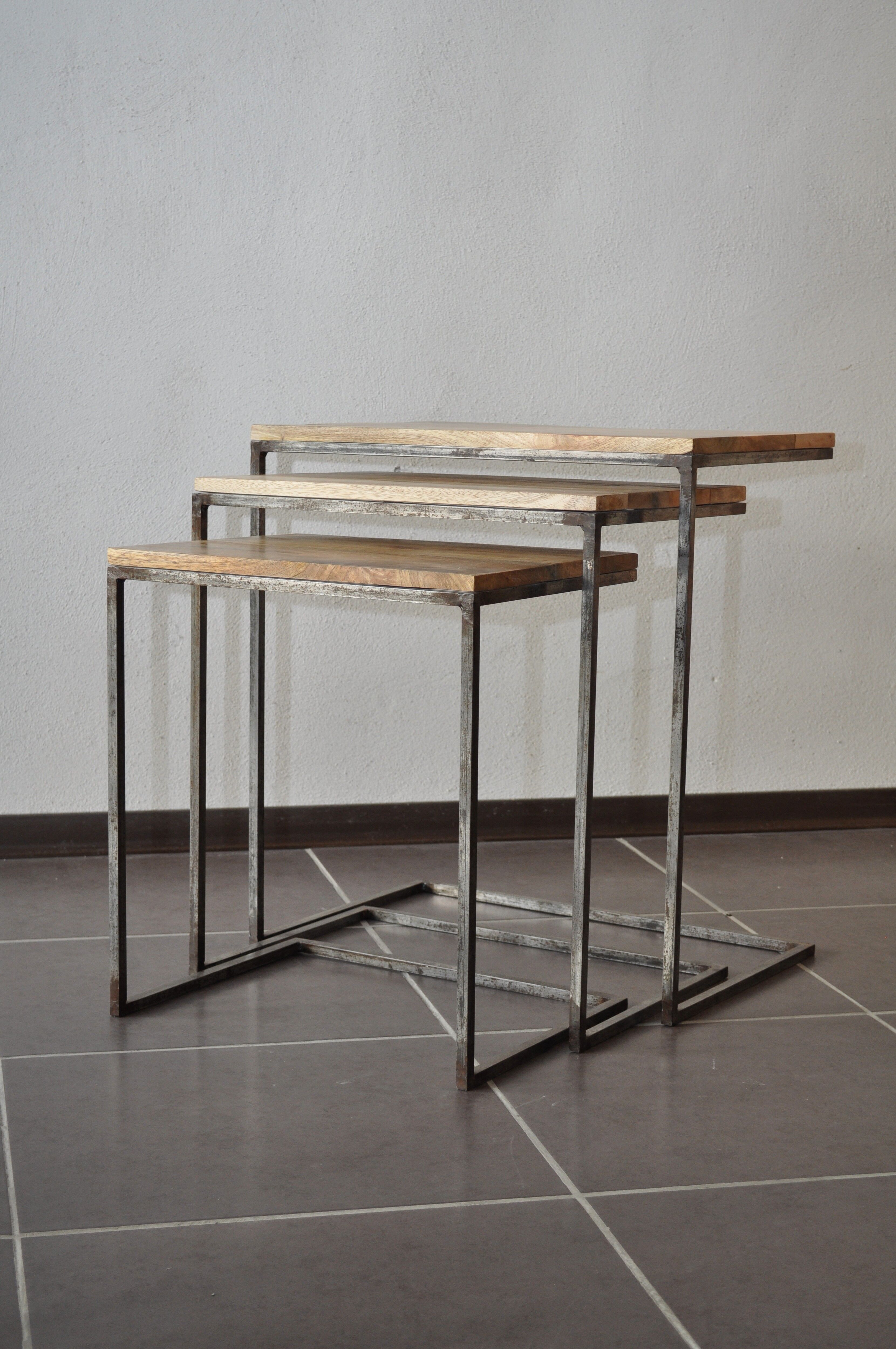 Lot of 3 metal and wood pull out tables