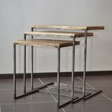 Lot of 3 metal and wood pull out tables