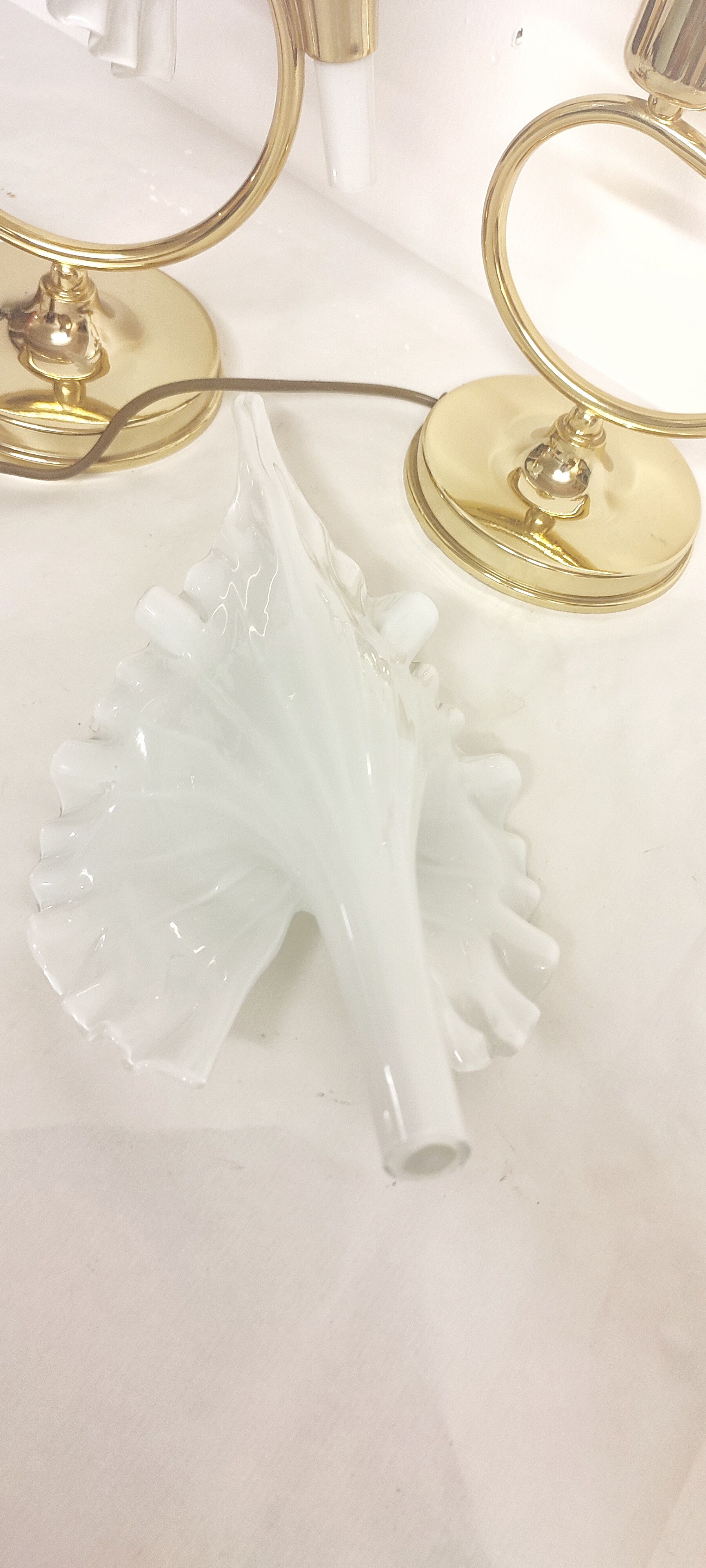 Pair of table lamps calla lily "Franco Luce" murano glass. Italy 1960s.