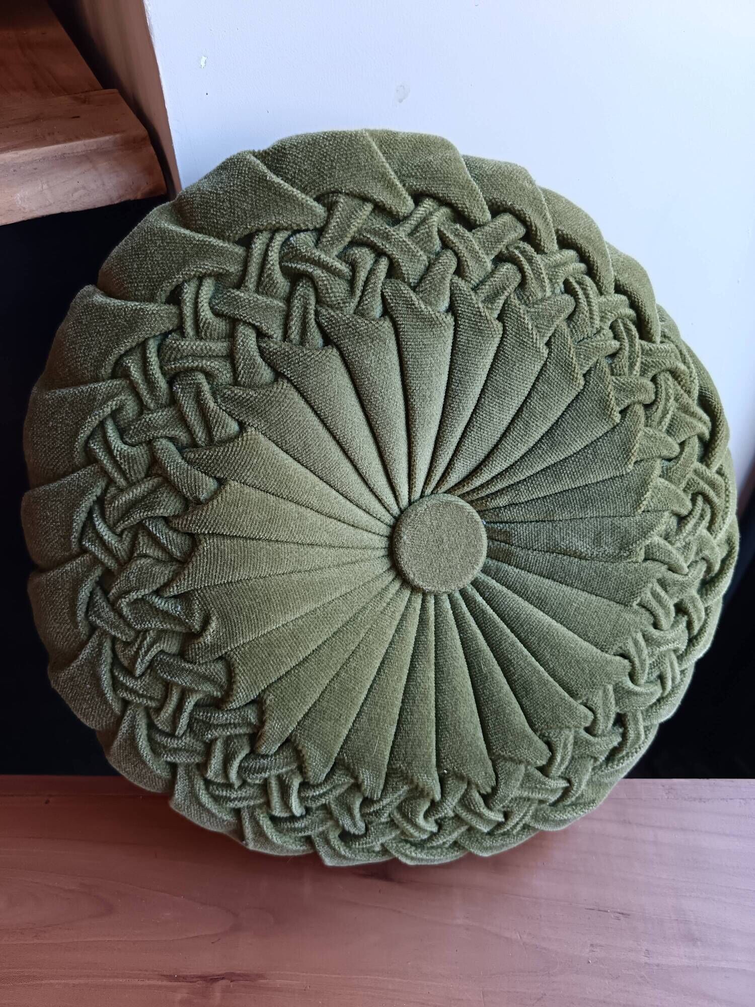 Vintage khaki velvet cushion in new condition.
