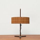 Minimalist tripod table lamp in teak, mid-century German style by Kaiser Leuchten, 1960s.