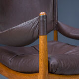 Mid-century danish oak and leather lounge chairs & ottoman by kristian vedel, 1960s, set of 3