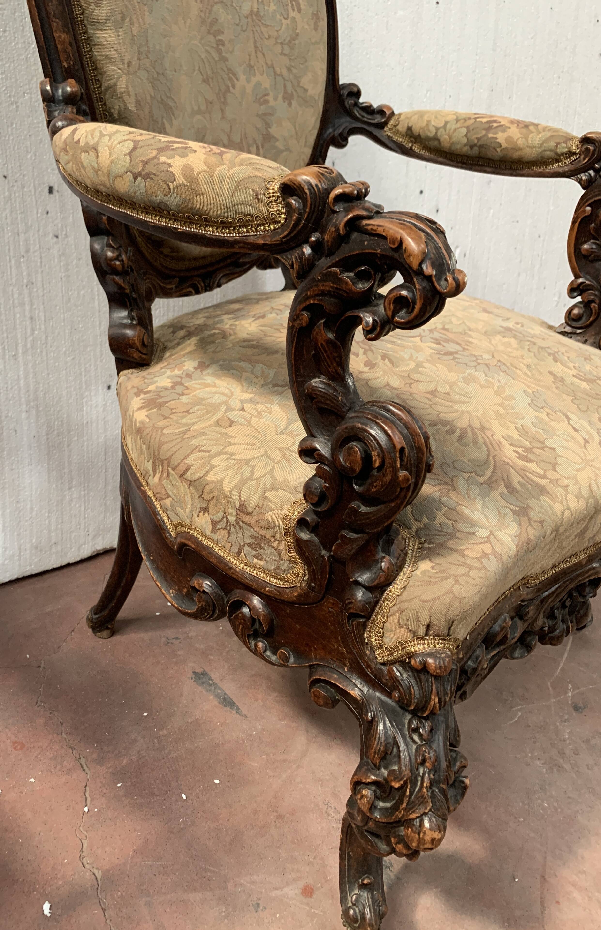 Richly carved Napoleon III ceremonial armchair