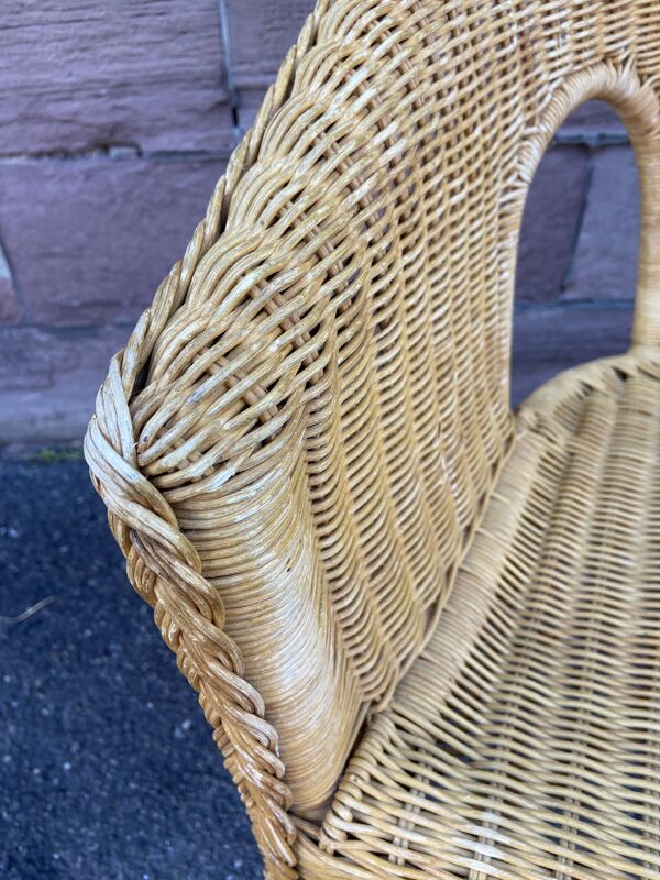 Fauteuil gondole vintage en rotin années 1980s
