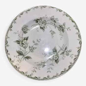 Hollow plate with green floral motifs - collection rosette - terre de fer de saint-amand & hamage.