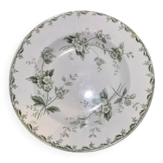 Hollow plate with green floral motifs - collection rosette - terre de fer de saint-amand & hamage.