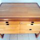 Scandinavian storage unit, solid wood and leather