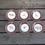Lot de 6 assiettes vintage "animaux de la savane"