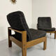 Lot of 2 adjustable wooden fabric chairs, Scandinavian design, vintage 1970s.