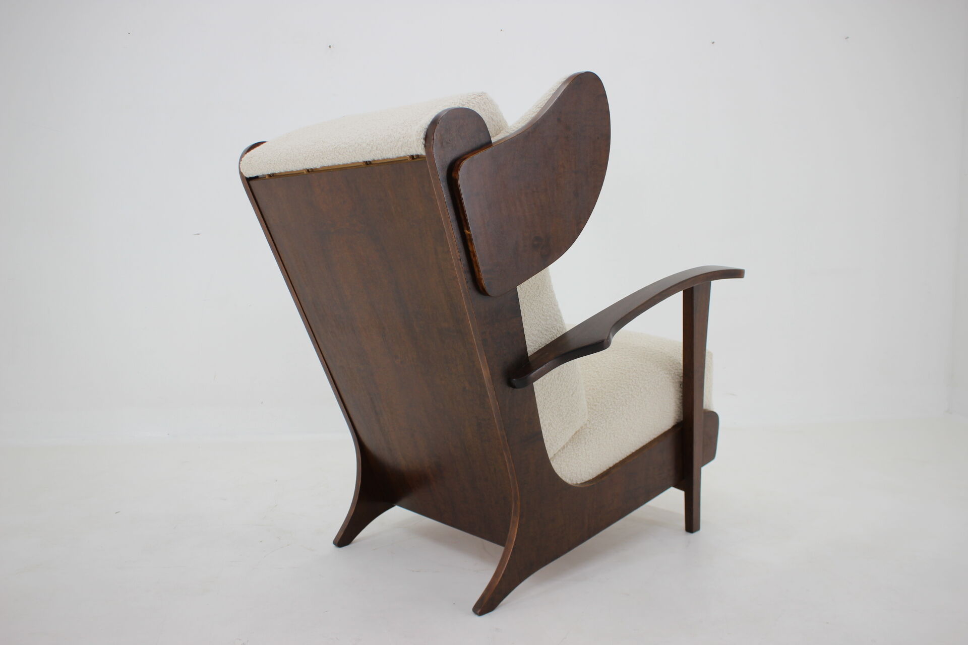 1940s large wing chair in wool boucle, restored