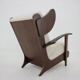 1940s large wing chair in wool boucle, restored