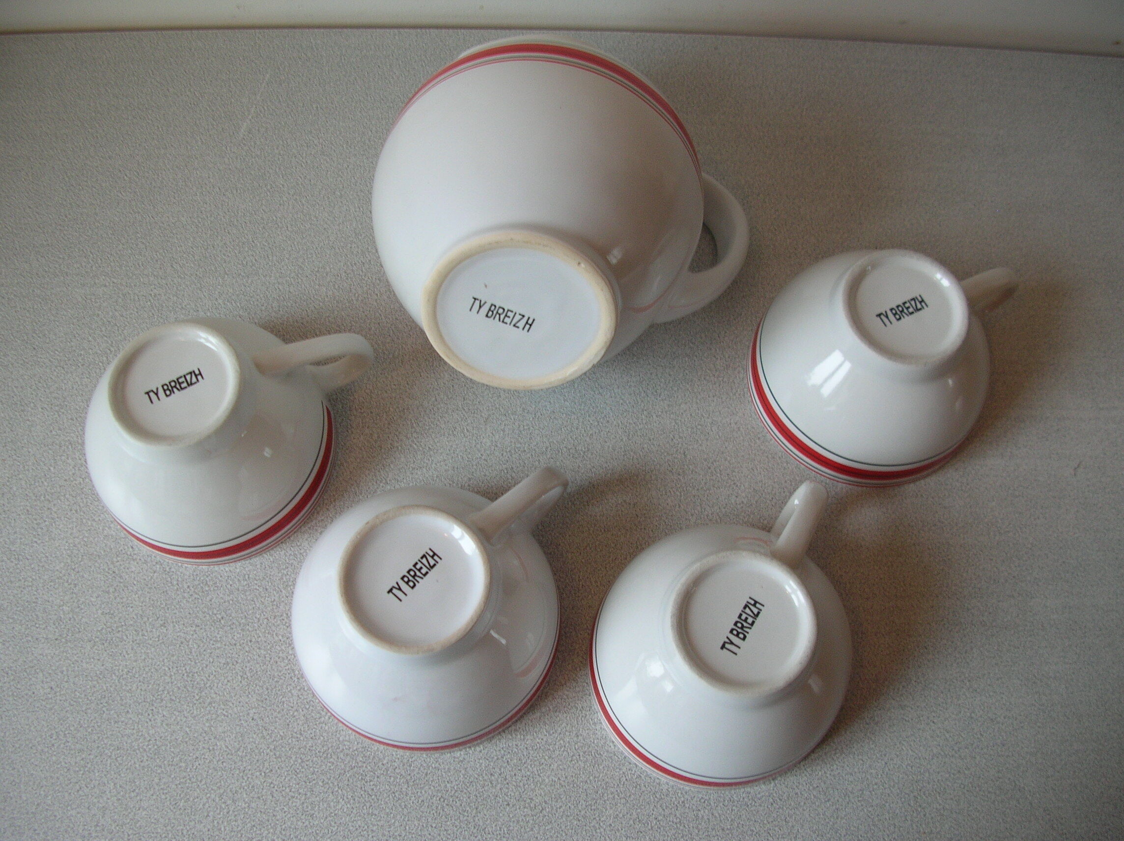 Breton cider service pitcher 4 bowls bowled cider signed Ty Breizh deco Brittany