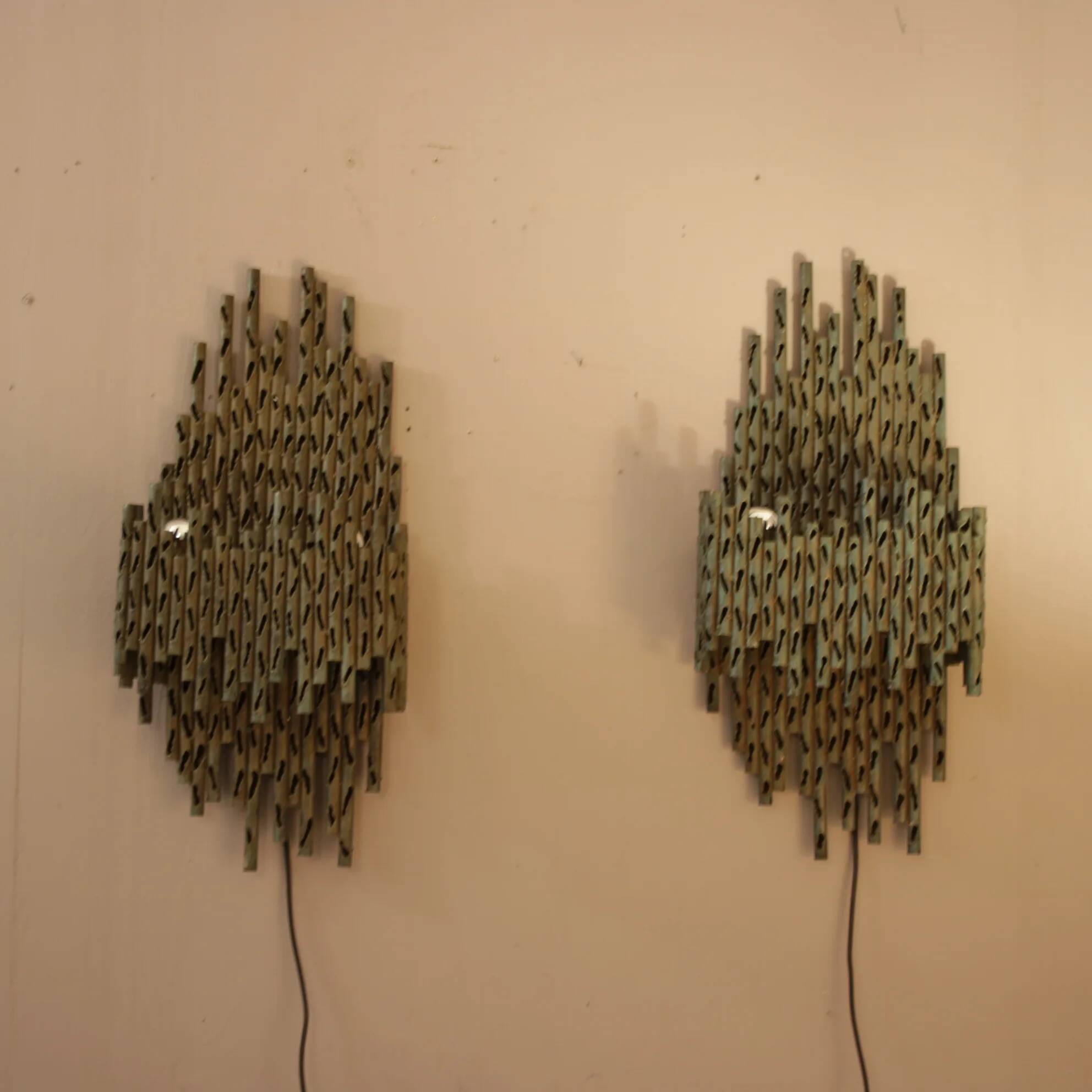 1960s brutalist wall lamps by Marcello Fantoni, Italy