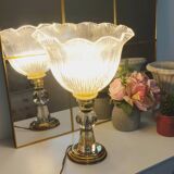 Authentique lampe calice art déco à poser - 1930/40 - verre et laiton