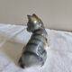 Figurine, Cat statuette, in old 20th century enameled ceramic. Animal figurine, vintage feline