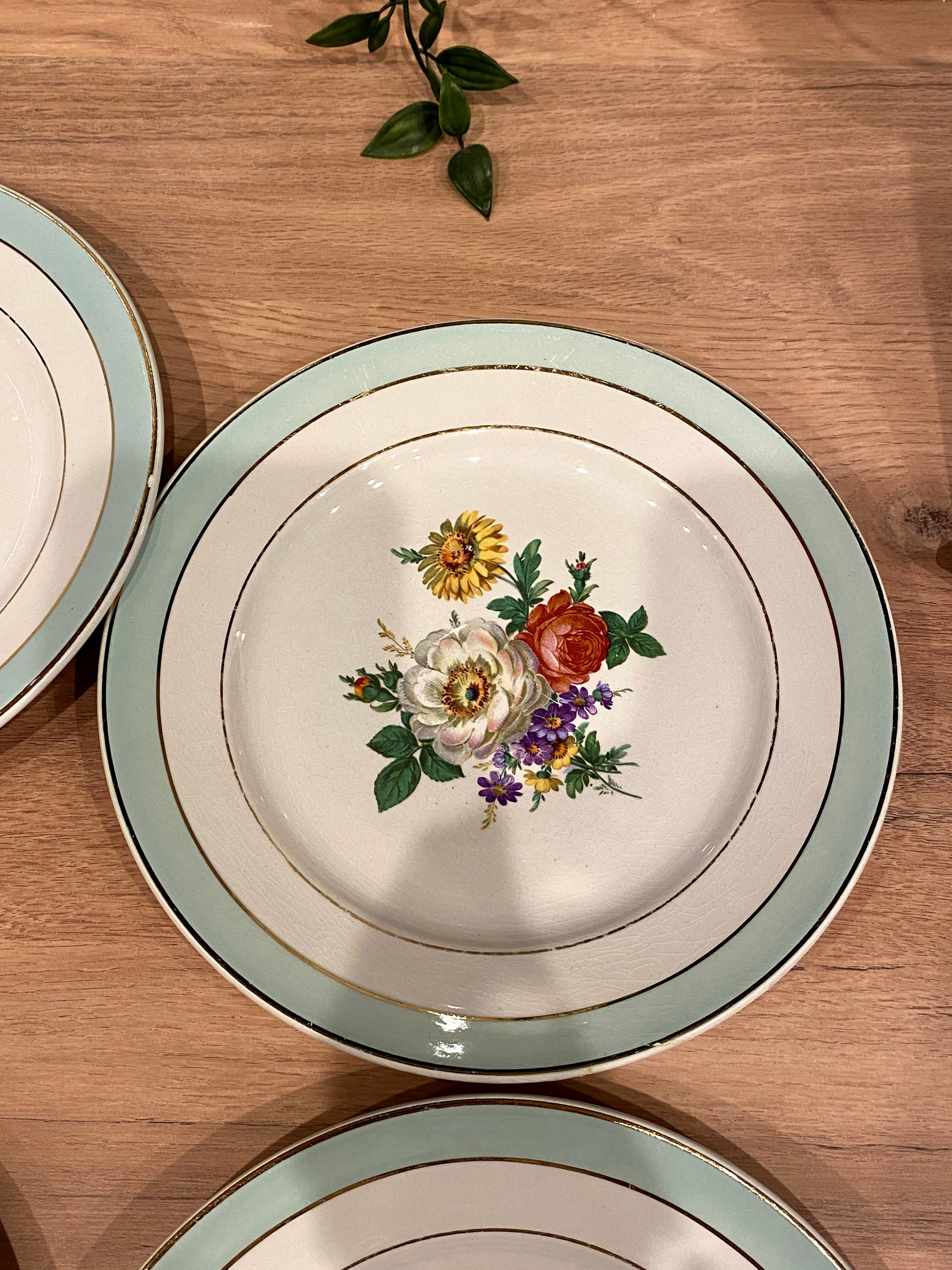 6 flat plates in half-porcelain Badonviller