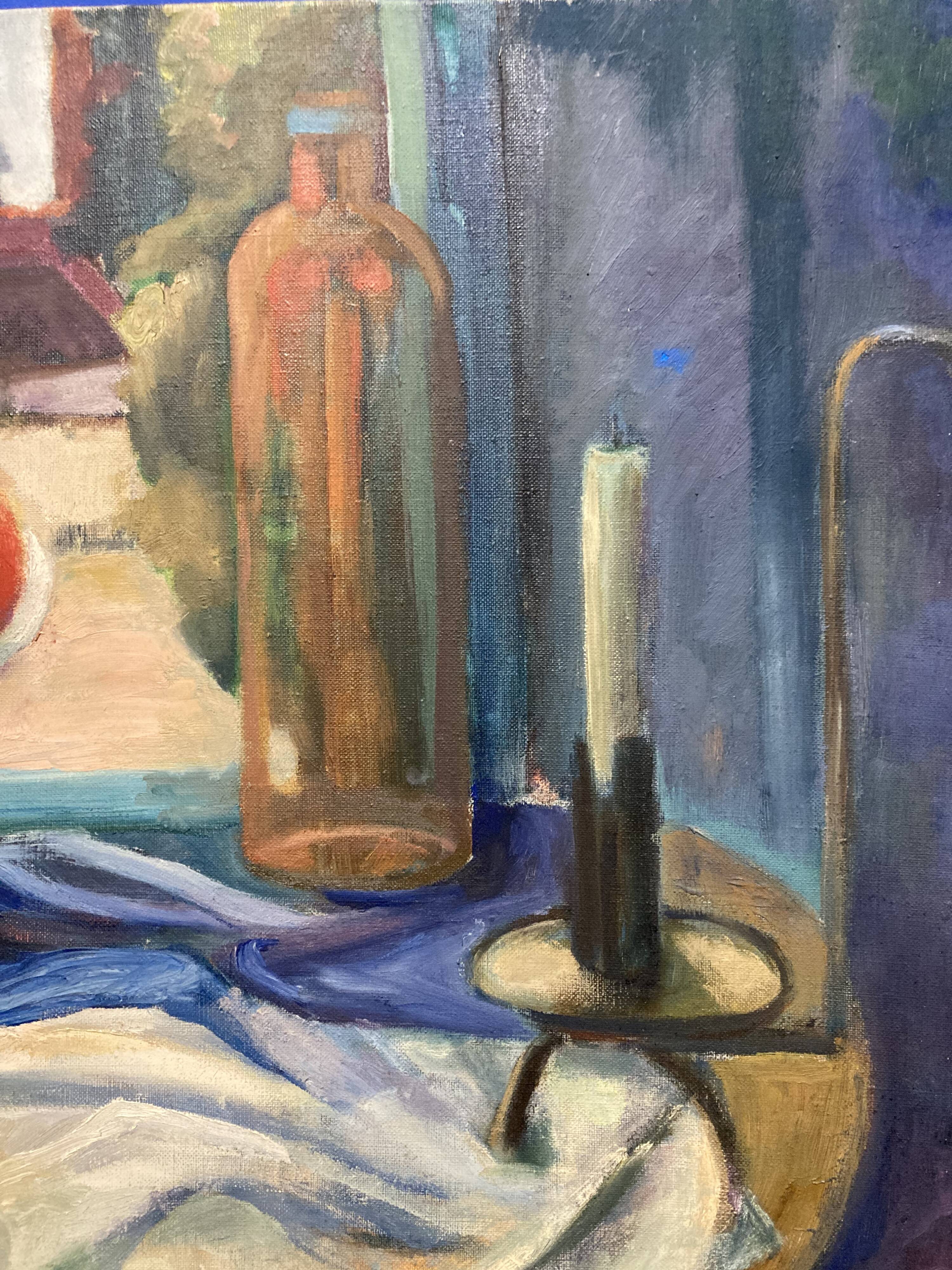 Leray, "In Front of the Window", fauvist still life, oil on canvas