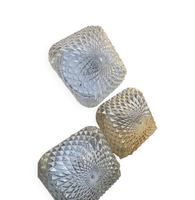 3 vintage chiseled glass ceiling lights 1950-1960