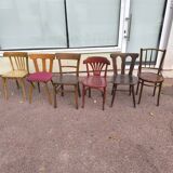 set of 6 mismatched vintage wooden bistro chairs