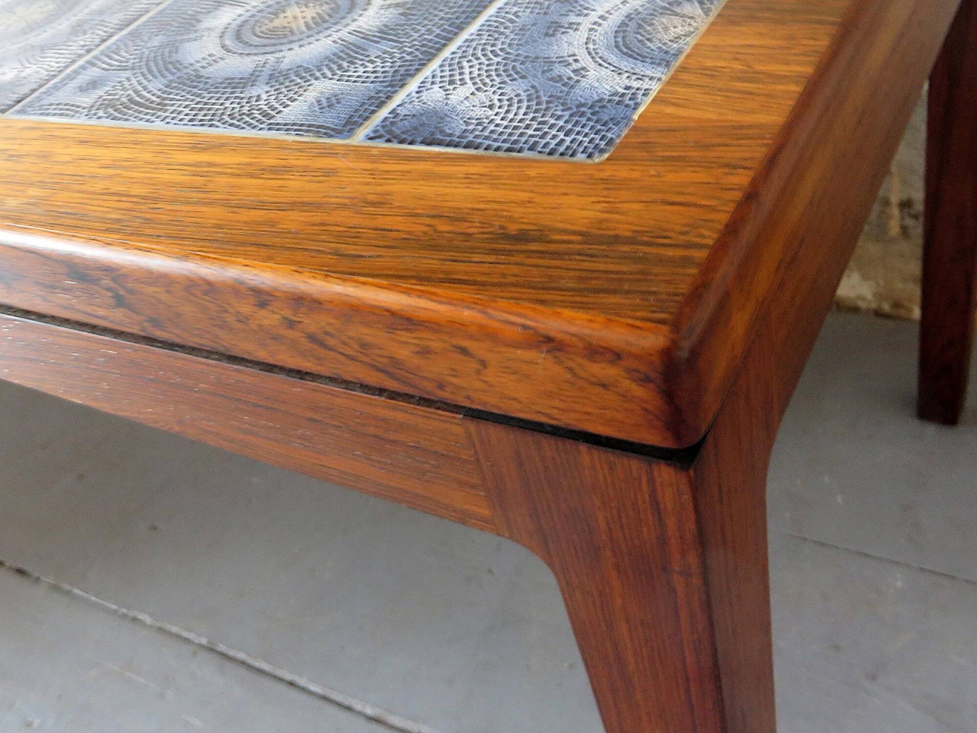 Danish rosewood and blue ceramic tile coffee table, 1960s