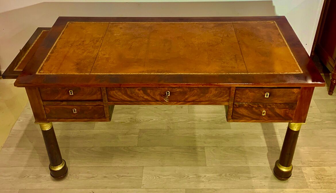 Empire style desk in mahogany, gilded bronzes