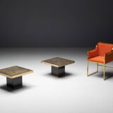 Tables d'Appoint Hollywood Regency Gravées en Laiton par Georges Mathias, France, 1970s