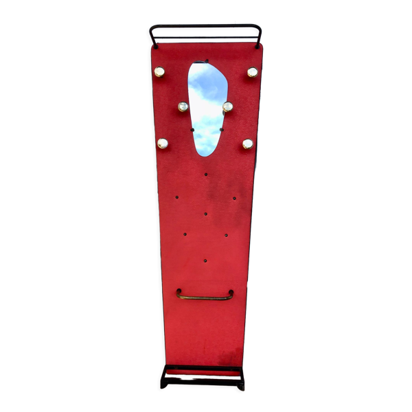 Porte-manteau rouge 1950 miroir forme libre patères laiton