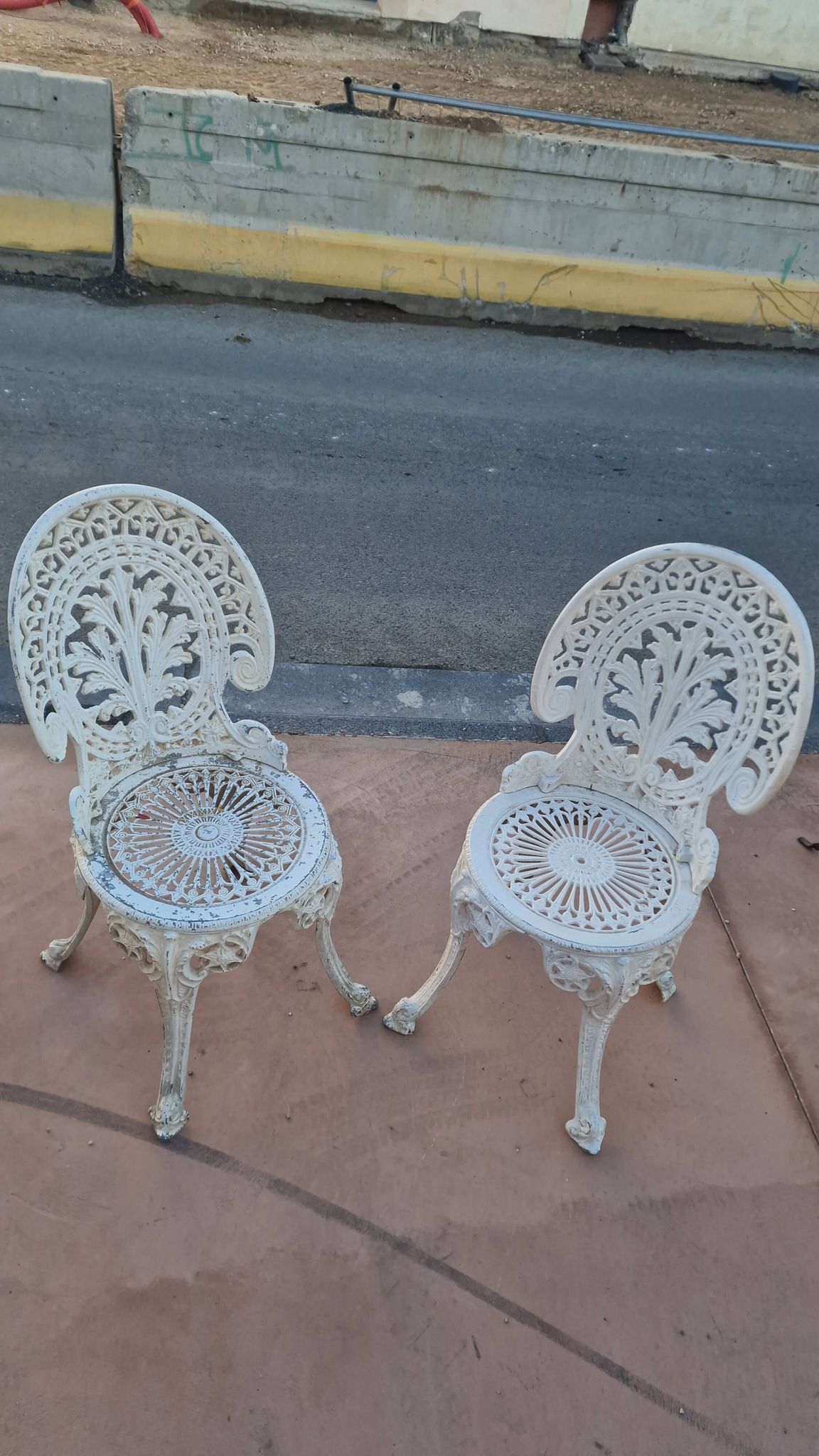 Pair of antique openwork aluminum garden chairs – Victorian style