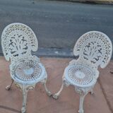 Pair of antique openwork aluminum garden chairs – Victorian style