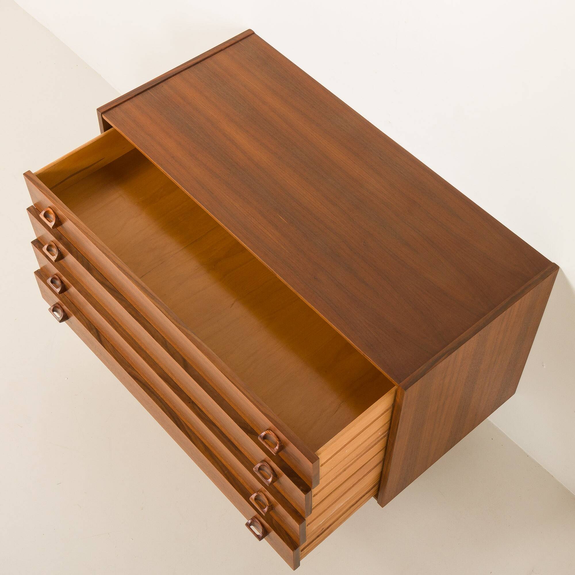 Italian mid century extra wide walnut chest of drawers