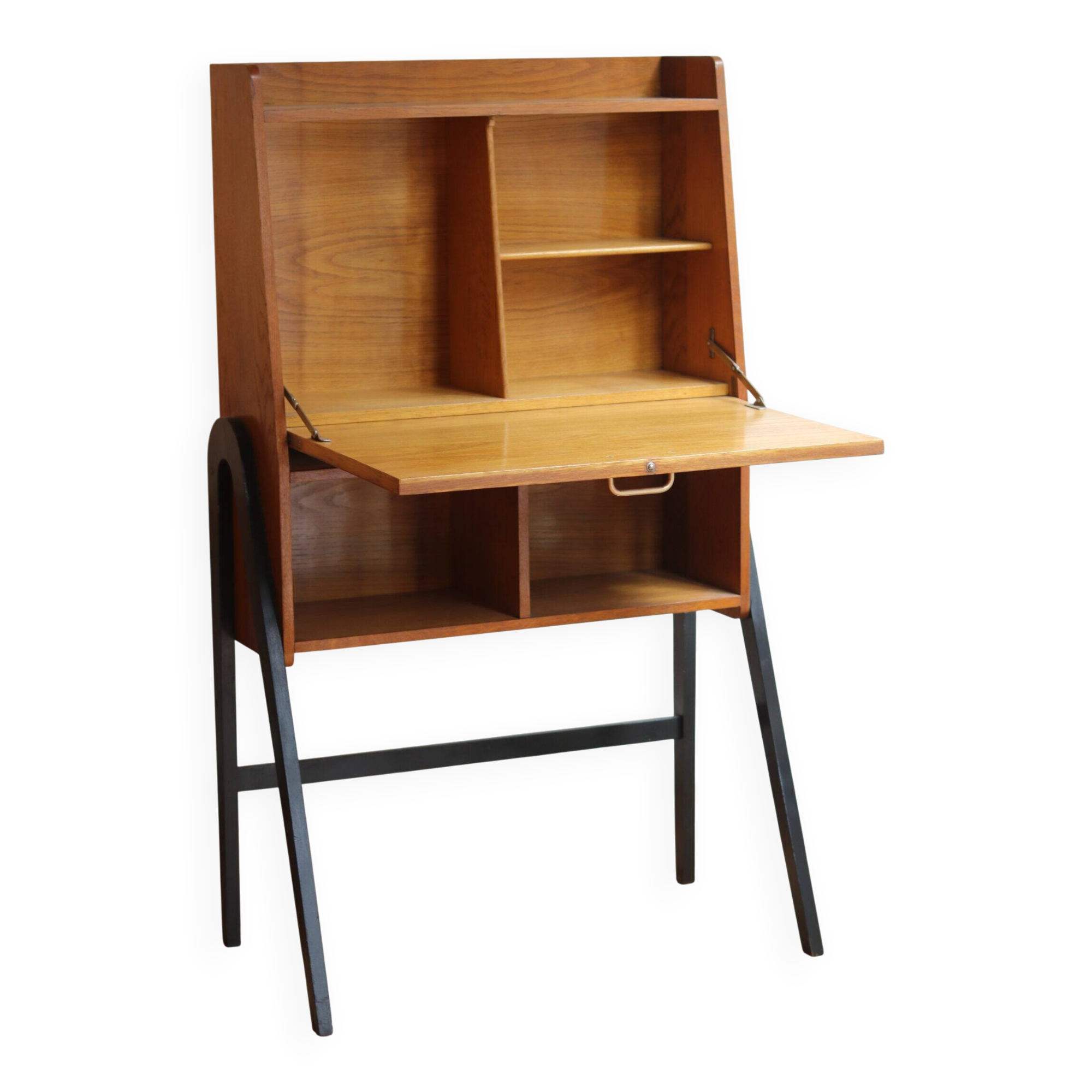 Vintage 1960s secretary in oak veneer with a drop-down front.