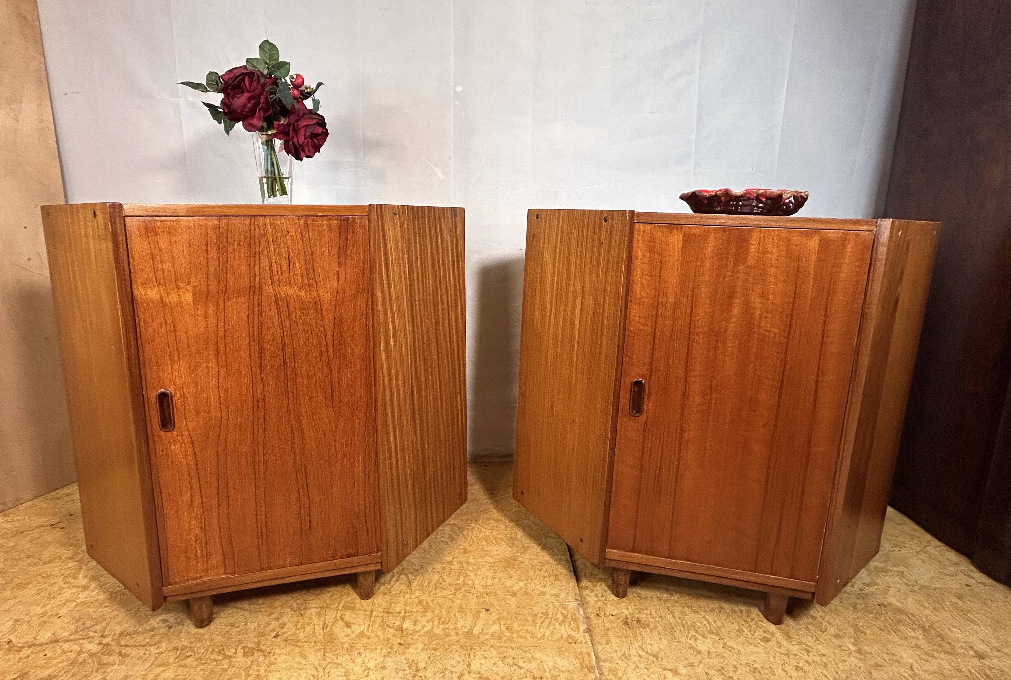 Mid-Century Retro Vintage Teak Pair of Corner Cabinets – 1960s Danish Desig